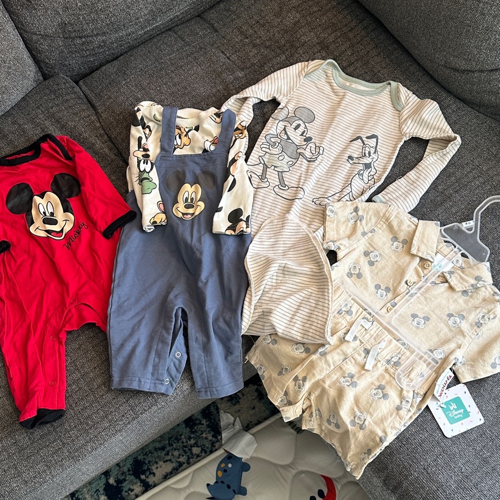 Disney Fans! Mickey Mouse Baby Outfit Set in Red, Blue, and Beige multiple sizes